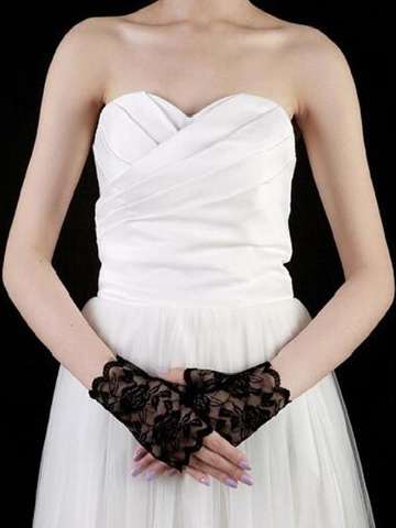 Crochet Floral Lace Bridal Gloves Wedding Party Accessory Sexy Black Fingerless Gloves