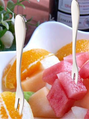 Fashion Stainless Steel Fruit fork Cake Forks Two Teeth Forks Dessert Forks Cutlery