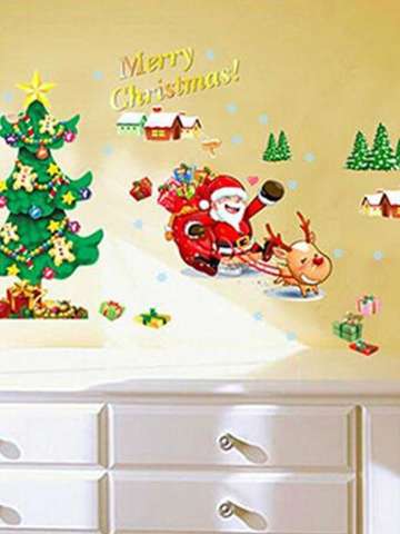 Christmas Home Decoration Santa Deer Snowman Removable Stickers Wall Window Stickers
