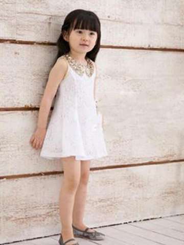 Kids Girls Lovely Sequins Collar Sleeveless Lace Vest Skirt Princess Dress