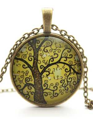 Fashion Women Tree Shaped  Art Glass Cabochon Bronze Silver Chain Choker Statement Necklace