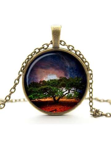 Fashion Hot Sale Pendants Tree Mosaic Cabochon Bronze Silver Choker Statement Chain Necklace