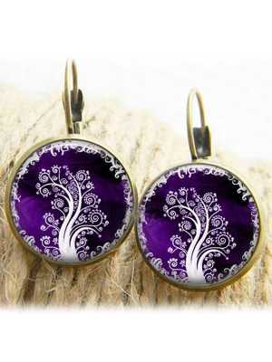 Women's Fashion Life Tree Print Glasses Retro Style Colorful Earrings