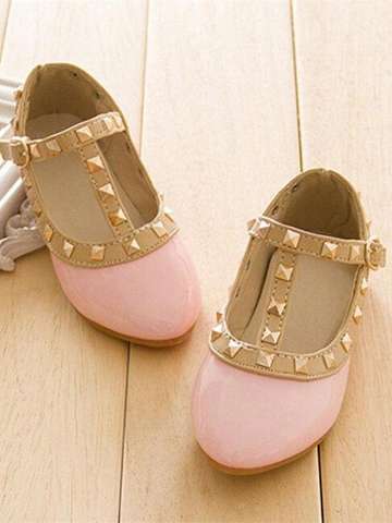 Girls Kids Toddler Princess Sandals Buckle Rivet T-strap Flats Pointed Toe Shoes