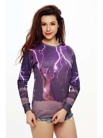 Unisex Hipster Long Sleeves Sweatshirt Crew Neck Pullovers Cat Sweatshirts & Hoodies