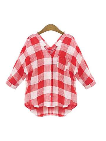 Fall Fashion Soft Long Sleeve V-neck Cotton Casual Lattice Tops Shirt Basic Blouse