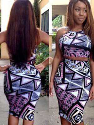 Women Summer Style Dress New Europe And America Nightclub Tight Round Neck Sleeveless Printed Dress Sexy Suit set