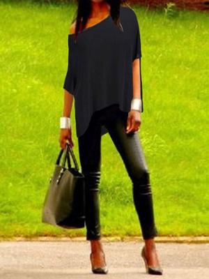 Women's T-shirt Irregular Oblique Collar Big Yards Batwing Sleeve Tops Mid-Sleeve