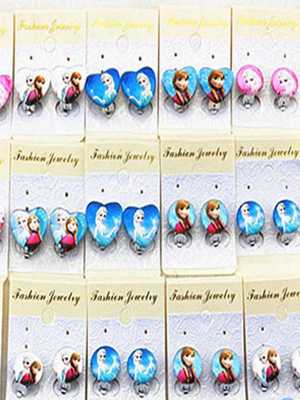 Frozen Anna Elsa Princess Heart Shape Glass Children Ear Clip Kids Earings