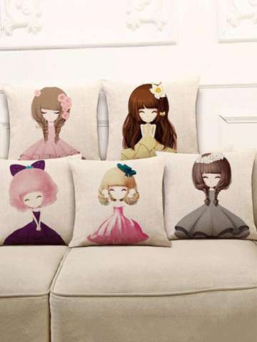 Simple Casual Fashion Cute Girl In Red Dress Cotton Automotive Sofa Pillow Cushion Case