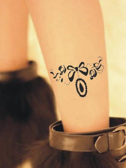 Sexy Slim Flocking Stylish Tattoo Bowknot Drops Print Mesh Sheer Stockings Pantyhose