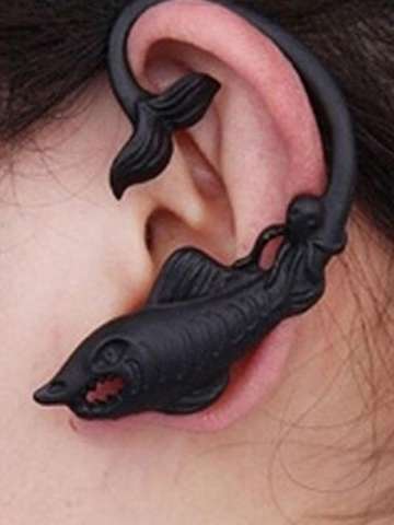 Women's Fashion New Personality Punk Style Shark Design Ear Clip Ear Stud Earrings