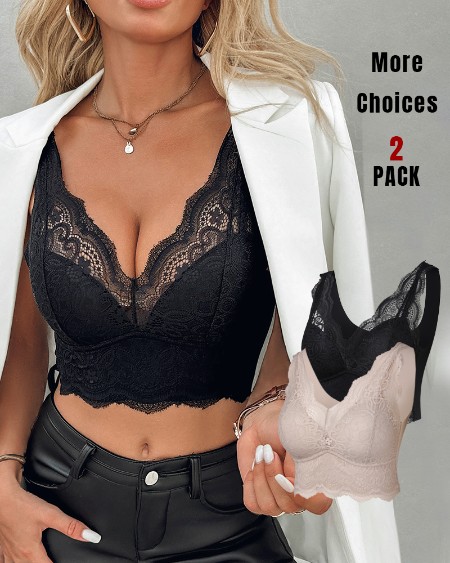 2-Pack Lace Scallop Trim Lace Bralette V-Neck Camisoles