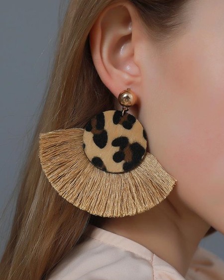 Leopard Tassel Earings Trend Exaggerated Large Fan Drop Dangle Earrings