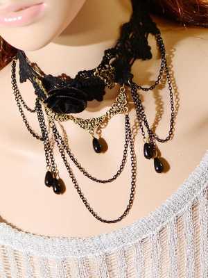 New Fashion Sexy Lace Rose Floral Pattern Tassel Pendant Necklace Clavicle Necklace Jewelry Accessories