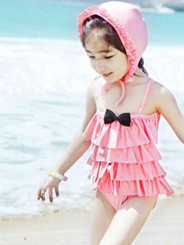Sweet Fashion Cute Retro Kid Baby Girls' Pink Cake Strappy Bow Halter Swimsuit Monokini
