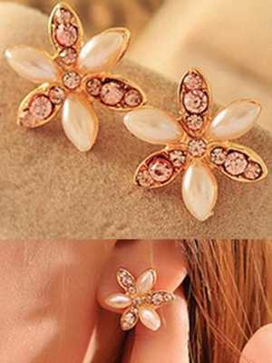 New Korea Style Fashion Rhinestone Female Five Petals Flowers Opal Stud Earrings for women Jewelry