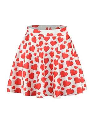 Women's Fashion Sweet Heart Digital Print High Waist Dresses Flared Skater Mini Skirts