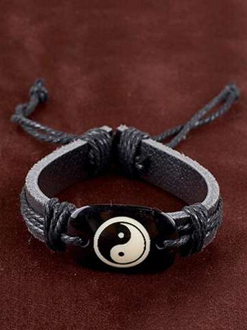 Fashion Leather Unisex Bracelet Tai Chi Skull Wolf Head Punk Style Jewelry