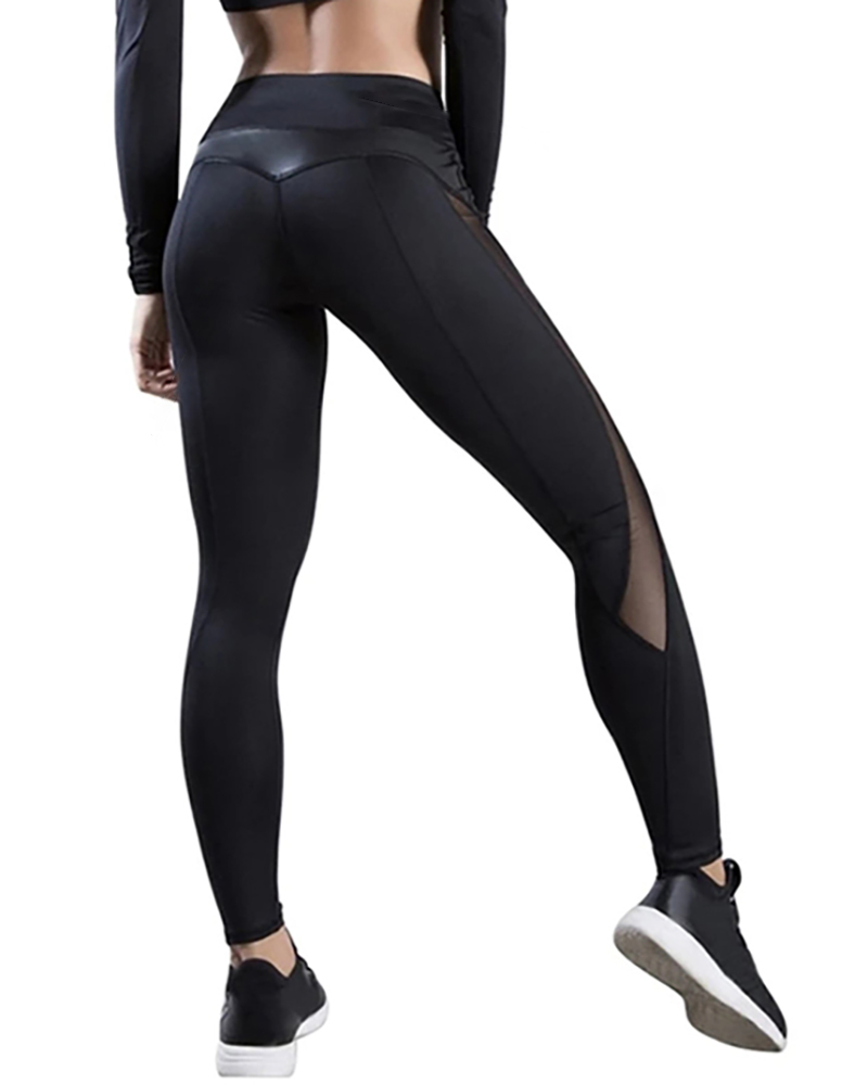Sheer Mesh spliced High Waist Tummy Control Butt Lift Elasticity Sporty Leggings Causal Active Pants