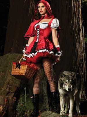 Deluxe Little Red Riding Hood Costume Dress & Cape & Cuffs Fancy Party