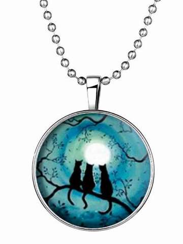 Cats in the Dark Locket Hollow Pendant Luminous Women Necklace Vintage Jewelry