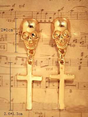 New Fashion Punk Gold Skull Cross Shape Ear Stud Earrings