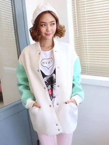 Women's Korean Style Medium Style Cotton Casual Coat Long Sleeve Loose Baseball Jacket Unifroms
