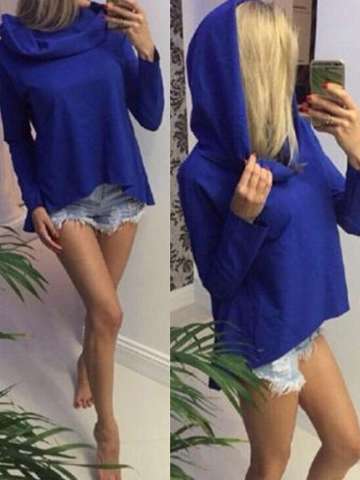 Fall Winter Coat Women's Solid Color Irregular Hooded Pullover Women Long Sleeve Hoodies