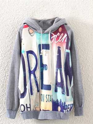 New Letters Printed Long sleeve Thicker Fleece Hooded Sweater Coat