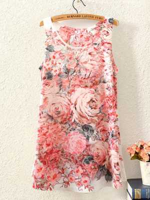 Summer Style Women Fashion Sleeveless Rose 3D Printed Blouse Shirt Vest Tank Tops