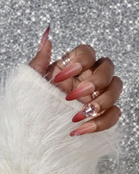 Medium Press on Nails Rhinestone Purple Ombre Art Nails