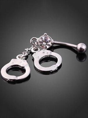 Women's Fashion Cool Handcuffs Dangle Belly Button Rings Crystal Rhinestone Jewelry Navel Bar Body Piercing Navel Ring