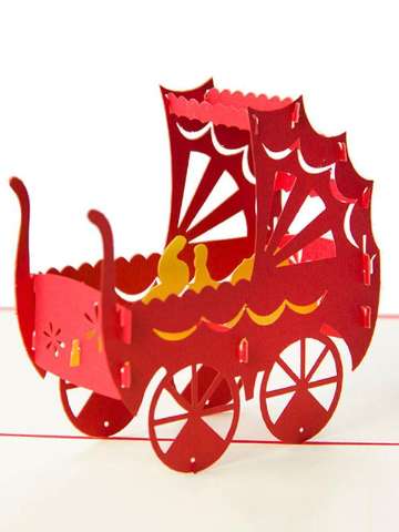 Paper-cut Baby Shower Carriage Creative 3D Greeting Cards Handmade Paper-cut Folding Card Postcards