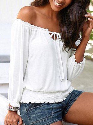 Women's Roun Neck Strapless Solid Color Casual T-shirt Blouse Top Tee