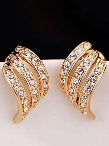 Rose Gold Plated Angel Wings  Stud Earrings Leaf Crystal Earring For Women Girls Funky Earrings Jewelry