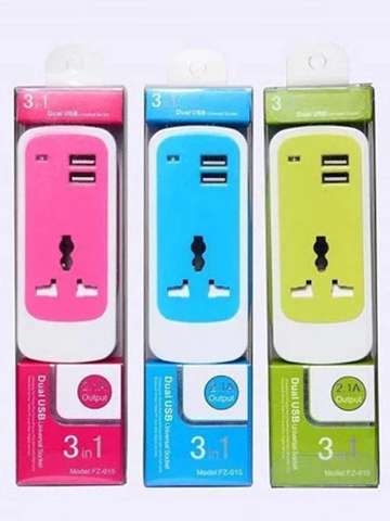 Colorful 750W Rated Power Surge Strip 3 Outlets (1 AC Outlet + 2 USB Port) LED Indicators for Home/Office/Travel