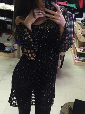 Woman' s Fashion V-Neck Scallop Hem Beach Tunic Cover-up Bikini Cover Up Summer Beachwear