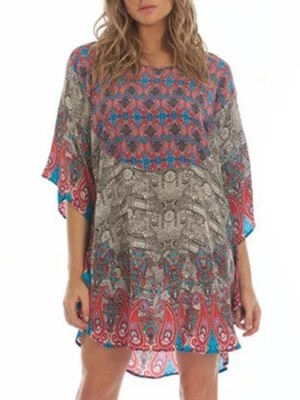 Women's Vintage Bohemian Paisley Printing Dress Batwing Sleeve Sexy Mini Dress Casual Dresses
