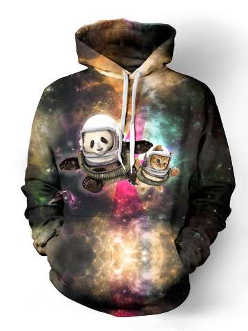 Hipster Young Fashion Unisex Space Panda and Cat Pattern Casual Hoodies Pullovers Outwear