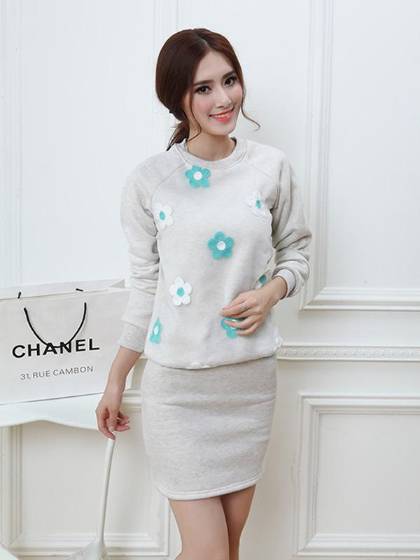 Fashion Simple Sport Style Suit Sets 2 Pieces Cotton Floral Pattern Blouse + Short Wrapped Skirt