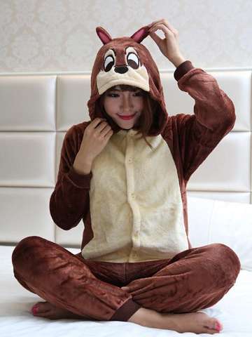 Unisex Brown Chipmunk Costume Animal Hoodies Pajamas Causal Lounge Sleepwear
