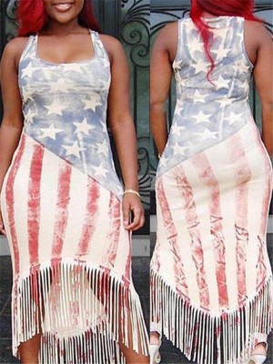 Classic Style USA Women's Stars and Stripes Dress High Low Dress