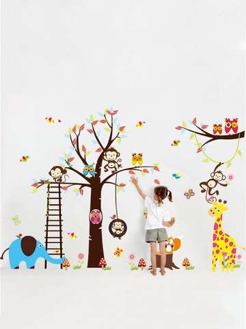 Hot Selling Cute Animal Wall Stickers For Kids Room Original Diy Cartoon Wall Decals For Home Decorations