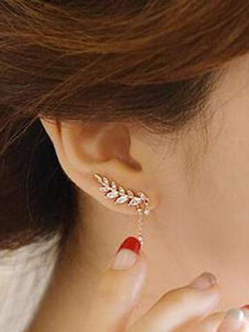New Personality Crystal Leaves Asymmetry Ear Stud Earrings
