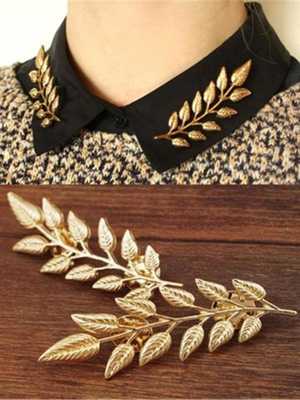 Unisex New Fashion Gold Silver Branch Leaves Collar Brooch(One Pair)