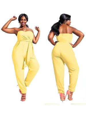 Women's Oversize Sexy Vintage Solid Color Strapless Jumpsuit Long pants Loose Suspender Rompers