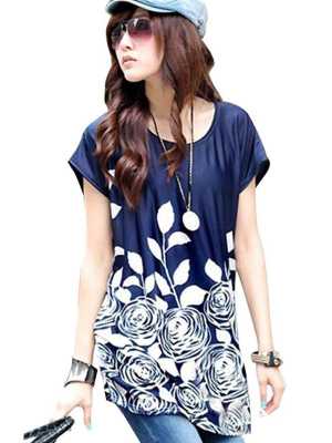 Women's Lady Batwing Sleeve Leaves Prints Semi Sheer Silk Oversize Shirt Cover Ups