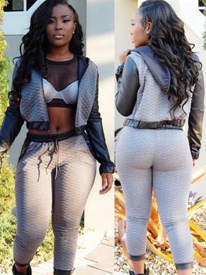 2PCS Suit Women Winter/Autumn Grid PU Leather Belt With Hat Playsuit Sportswear Fashion Leisure Sport Suit