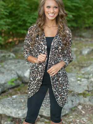 Women Fashion Leopard Patchwork Blouse Coat Vintage Cardigan Tops